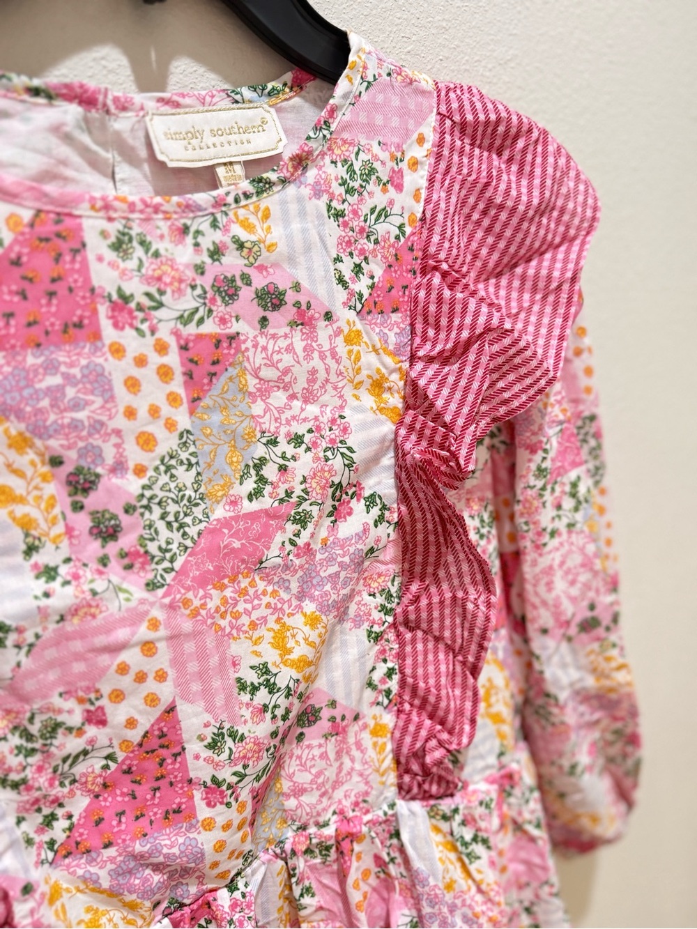 Simply Southern Pink Floral Patchwork Tiered Dress - Picture 2 of 4